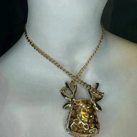 Betsy Johnson Christmas Red Nose Reindeer Pendant Gold Tone Holiday Neck… - Picture 9 of 10